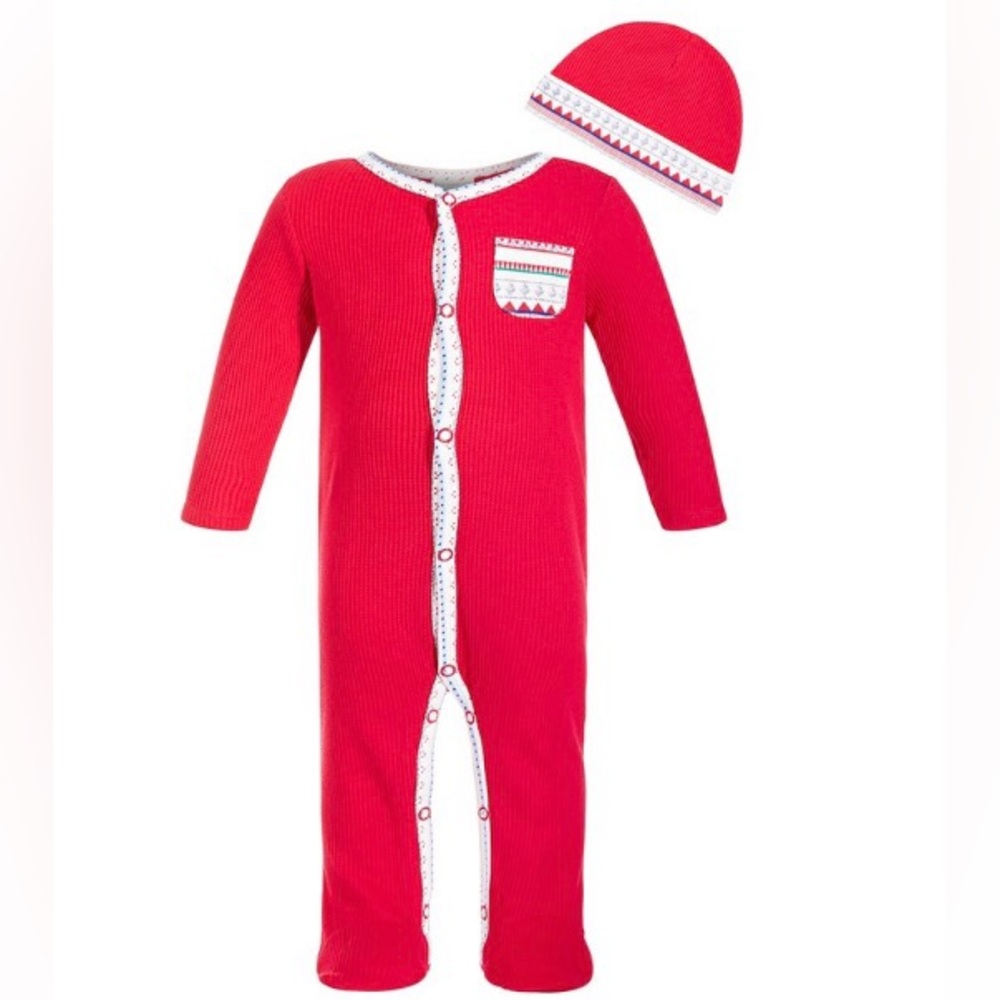 Christmas Infant Coverall and Hat Set Red and White NWT